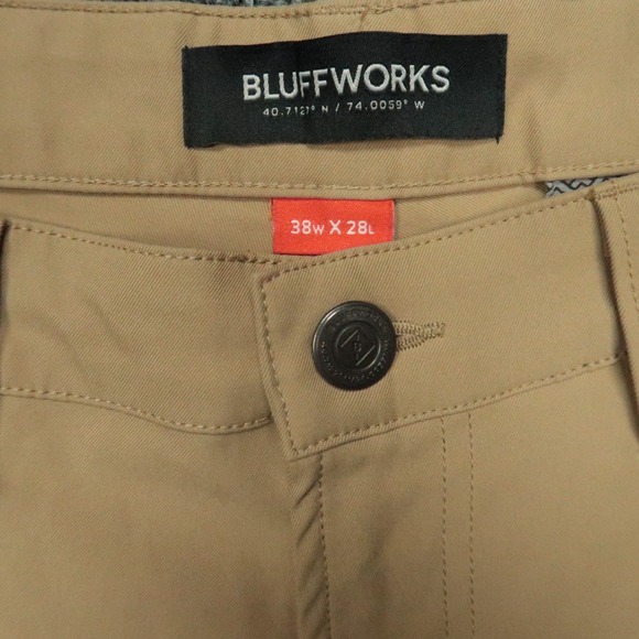 Bluffworks Pants Mens 38x28 Khaki Tan Ascender Regular Fit Chino Straight Travel - Picture 4 of 12